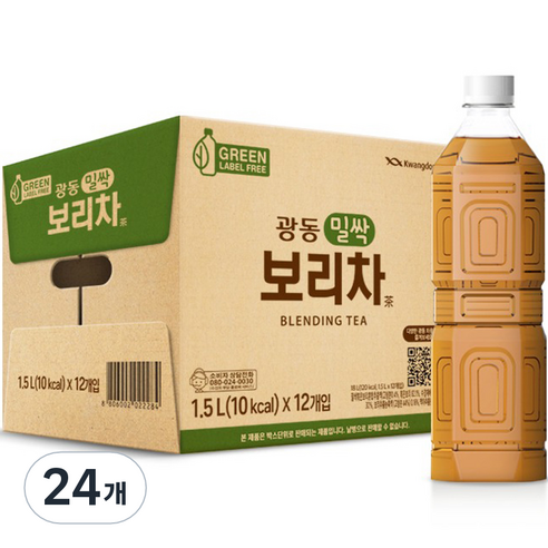 광동제약 밀싹 보리차 그린 무라벨, 1.5L, 24개