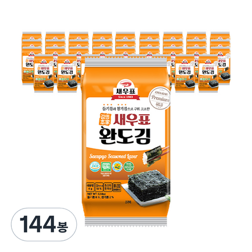 새우표 완도 프리미엄 도시락김, 4g, 144개