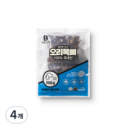 빈즈라이크 오리목뼈 강아지 간식, 오리, 500g, 4개
