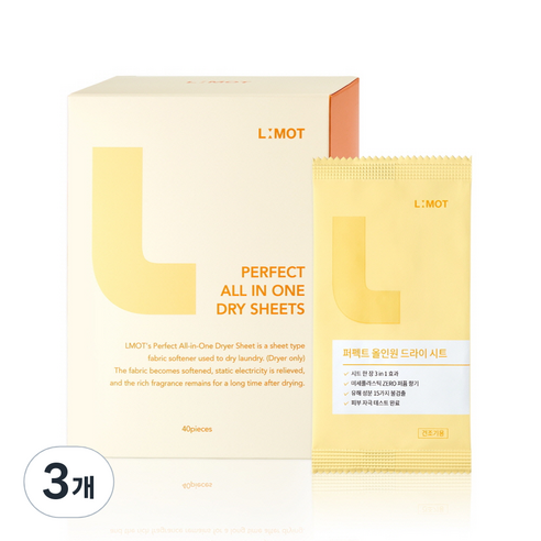 엘모트 퍼펙트 올인원 건조기용 드라이 시트 플로랄 우디 머스크 본품 40p, 3개, 40매
