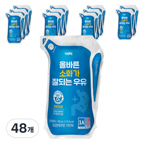 비락 올바른 소화가 잘되는 락토프리 우유, 180ml, 48개