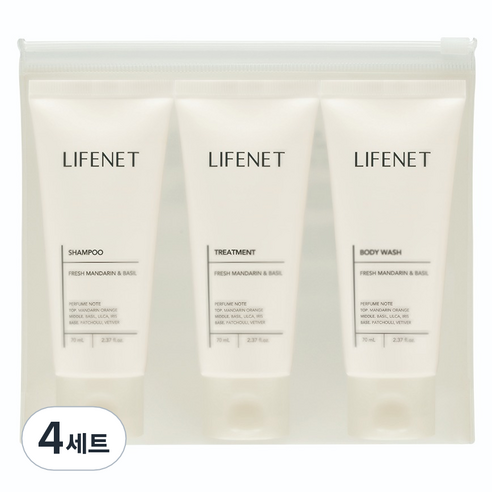 라이프넷 여행용 헤어바디 3종 트래블 키트 + 미니 파우치 세트, 4세트