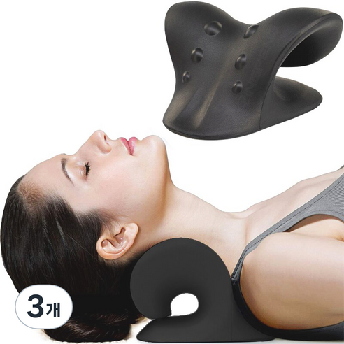 므뮤 목이편한 기능성 스트레칭 낮은 수면 C커브 목베개, 블랙, 3개