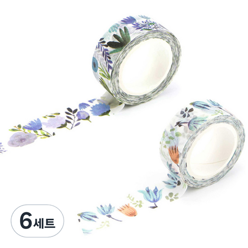 라이프포인트 내츄럴 일러스트 마스킹 테이프, 03알란토인, 05보라별꽃, 6세트