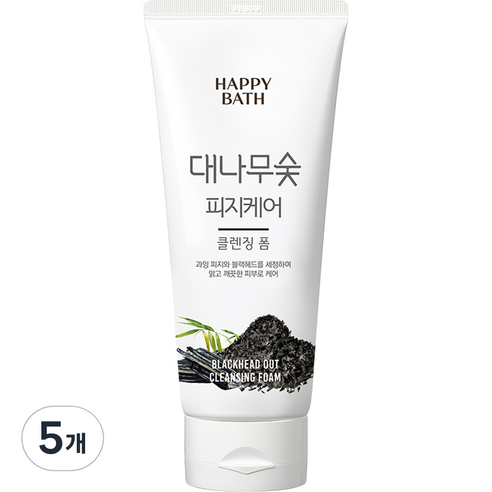 해피바스 대나무숯 흡착 클렌징 폼, 200g, 5개