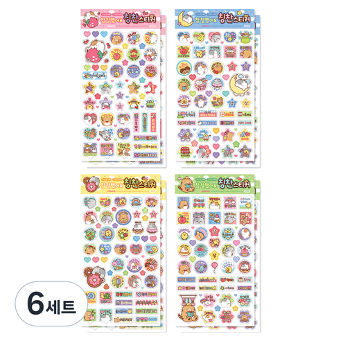 미소로 1000 칭찬스티커 4종 x 2p 세트 2424, 핑크, 블루, 옐로우, 그린, 6세트