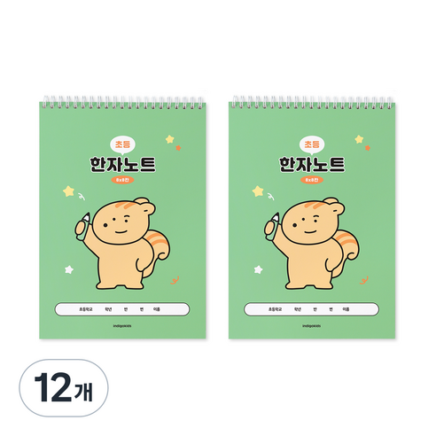 인디고어린이 초등 우주최강 8칸 한자노트, 그린, 12개
