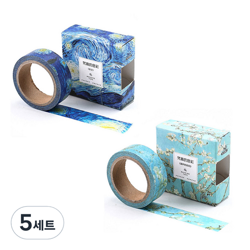 라이프포인트 반 고흐 마스킹 테이프 별이 빛나는 밤 + 꽃 피는 아몬드 나무, 5세트