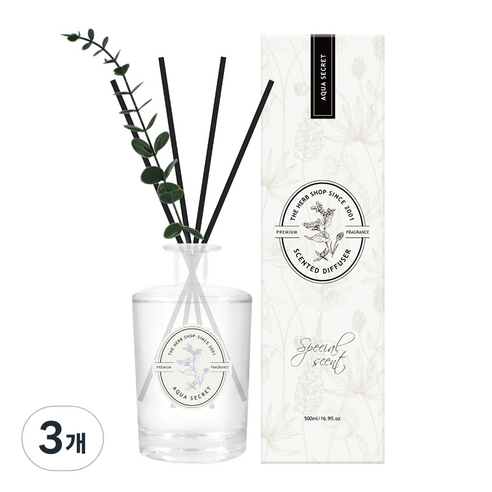 더허브샵 센티드 디퓨저, 3개, 500ml, 아쿠아시크릿
