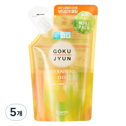 하다라보 고쿠쥰 클렌징 오일 리필팩, 180ml, 5개