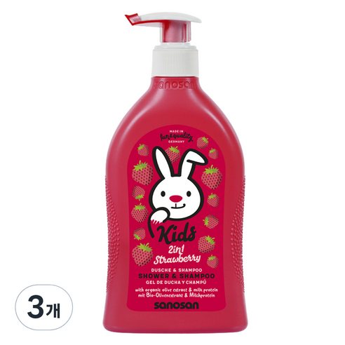 사노산 키즈 샤워앤샴푸 스트로베리, 3개, 400ml
