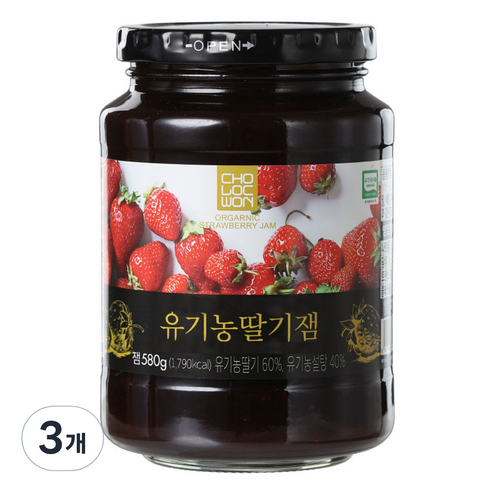 초록원 유기농 딸기잼, 580g, 3개