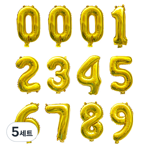 인블룸 은박 숫자 파티풍선 12p 세트, 골드, 5세트
