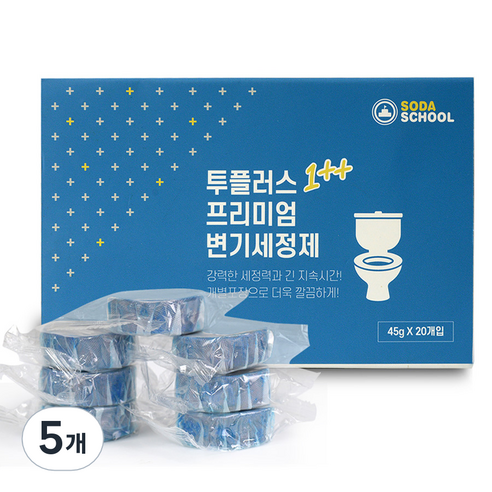 소다스쿨 투플러스 프리미엄 변기세정제 20p, 900g, 5개