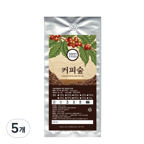 커피숲 콜롬비아 수프리모 원두, 홀빈, 1000g, 5개