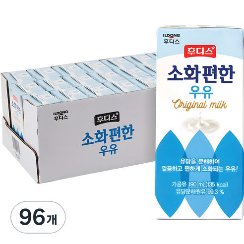 일동후디스 소화편한 우유 오리지널, 190ml, 96개