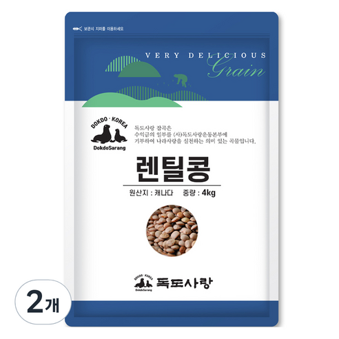 독도사랑 렌틸콩, 4kg, 2개