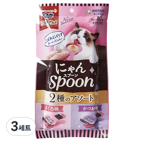 긴노스푼 고양이 냥스푼 습식 간식 10개입, 3세트, 10g, 혼합맛(참치 / 가다랑어)