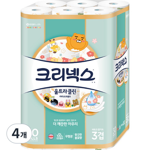 크리넥스 도톰한 천연펄프 3겹 카카오 화장지 30m, 30롤, 4개