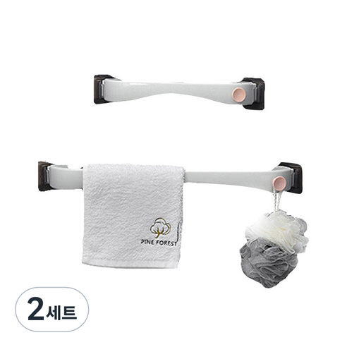 비비드 써클포인트 무타공 수건 걸이 소형 + 대형 세트, 화이트, 2세트