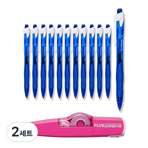 동아 겔스트림 볼펜 1.0mm 12p + 플러스 수정테이프 랜덤발송 WH-635 세트, 파랑, 2세트