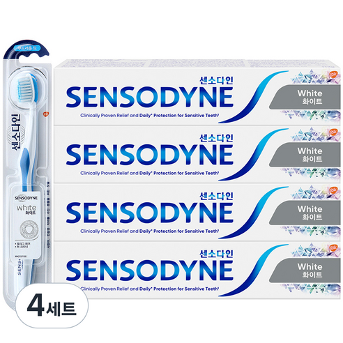 센소다인 화이트 치약 113g x 4p + 화이트 칫솔 랜덤 발송 세트, 4세트
