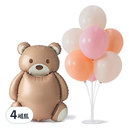 조이파티 곰돌이은박풍선 + 풍선스탠드 세트, 핑크(은박풍선), 4세트
