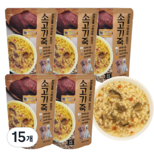 미음펫 반려동물 기력회복 보양식 파우치, 15개, 소고기죽