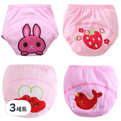 엠케이 여아용 앙증 조이멀티 순면 배변훈련팬티 4종세트, 랜덤 발송, 3세트