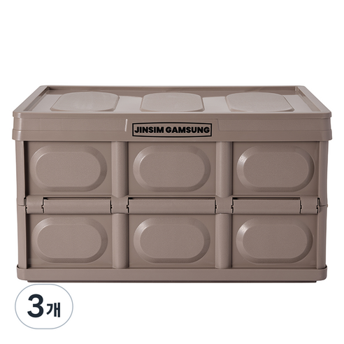 진심감성 다용도 수납 폴딩박스, 코코아브라운, 56L, 3개