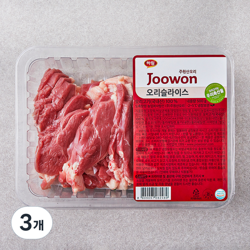 하림 주원산오리 오리 슬라이스 (냉장), 500g, 3개
