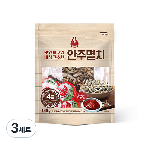 바다원 구운 안주 멸치 + 고추장 세트 140g, 3개