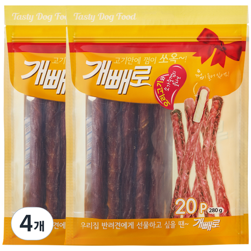 개빼로 강아지 껌 280g, 오리고기 + 소가죽 혼합맛, 4개