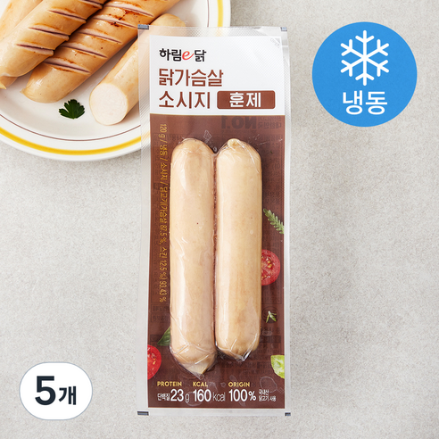 하림e닭 닭가슴살 소시지 훈제 (냉동), 120g, 5개