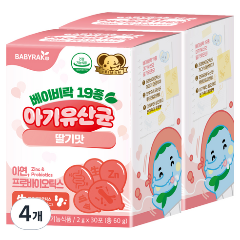 베이비락 유아용 19종 유산균 딸기맛 30p, 60g, 1개