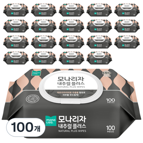 모나리자 내추럴 플러스 물티슈 캡형, 192g, 100매입, 100개