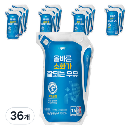 비락 올바른 소화가 잘되는 락토프리 우유, 180ml, 36개