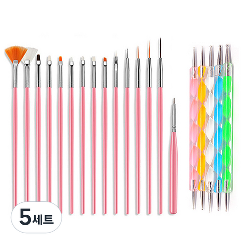 네일 브러쉬 15종 + 마블러 도트봉 5종 세트, 5세트, 혼합색상
