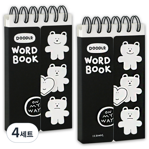 아이코닉 두들 단어장 수첩 81매, 02 Black, 4세트