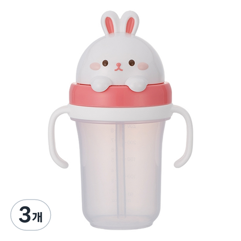 에디슨 프렌즈 흘림방지 입체 빨대컵2, 300ml, 3개, 흰토끼