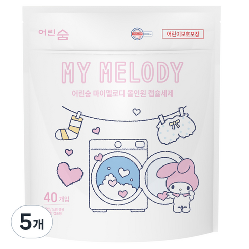 어린숨 산리오캐릭터즈 올인원 캡슐세제 마이멜로디 리필, 40개입, 5개