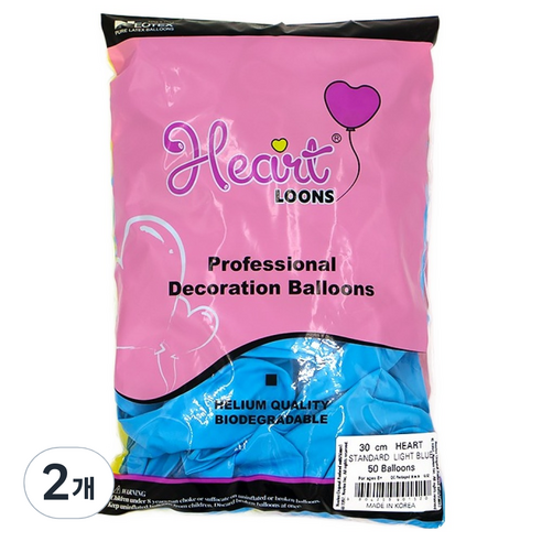 네오텍스 하트풍선 30cm 50p, 스탠다드 라이트블루, 2개