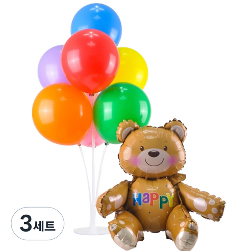 파티쇼 HAPPY 곰돌이 레인보우 풍선 세트, 혼합색상, 3세트