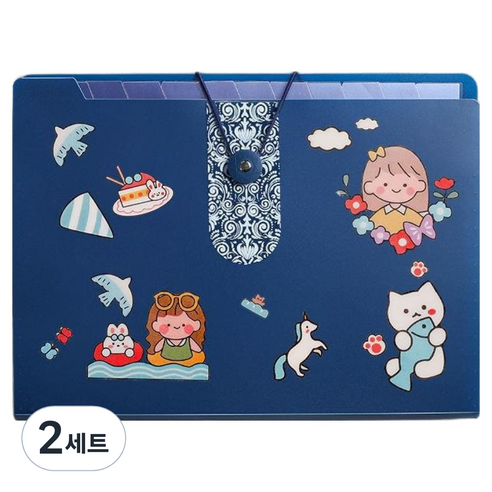 올인셀 데일리 아코디언 파일 5칸 A4 + 스티커 세트, 딥블루(파일), 2세트