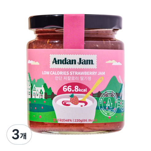 안단잼 저칼로리 딸기잼, 220g, 3개
