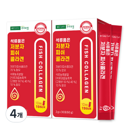 건국유업 석류품은 저분자 피쉬 콜라겐 30p, 30포, 60g, 4개