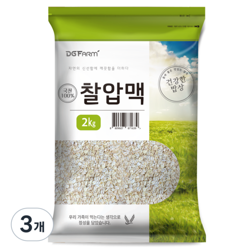 건강한밥상 국산 찰압맥, 2kg, 3개