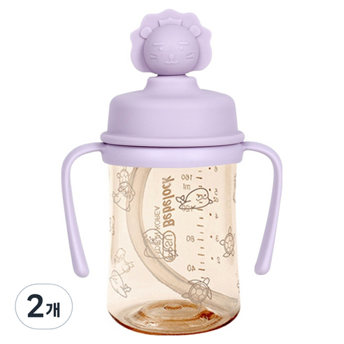 베베락 유아용 PPSU 실리콘토퍼 빨대컵 210ml, 라벤더, 2개