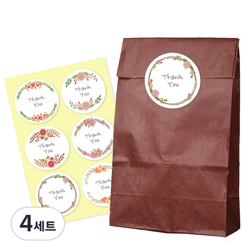 종이 각대봉투 소 50p + 땡큐 스티커 54매 세트, 브라운, 4세트