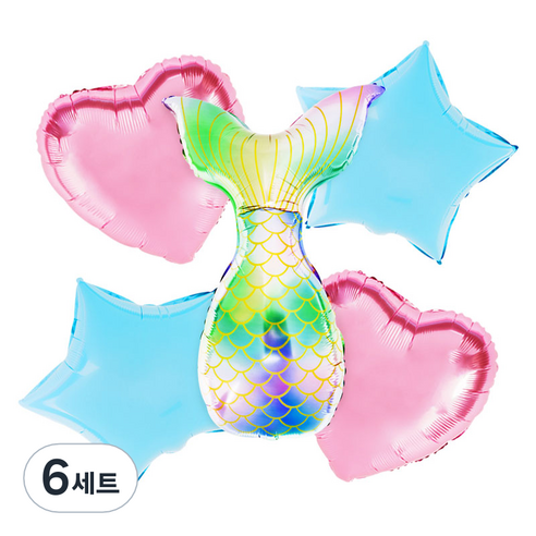 파티팡 원팩 캐릭터은박풍선 인어공주 베이비톤 부케 5종세트, 혼합 색상, 6세트